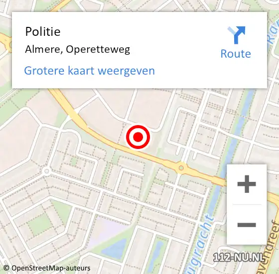 Locatie op kaart van de 112 melding: Politie Almere, Operetteweg op 1 september 2022 15:38