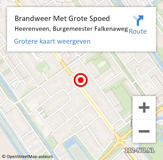 Locatie op kaart van de 112 melding: Brandweer Met Grote Spoed Naar Heerenveen, Burgemeester Falkenaweg op 1 september 2022 15:46