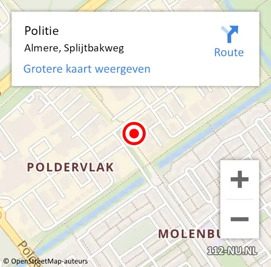 Locatie op kaart van de 112 melding: Politie Almere, Splijtbakweg op 1 september 2022 16:42