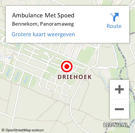 Locatie op kaart van de 112 melding: Ambulance Met Spoed Naar Bennekom, Panoramaweg op 1 september 2022 16:53