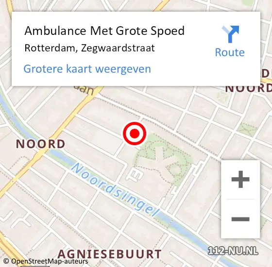 Locatie op kaart van de 112 melding: Ambulance Met Grote Spoed Naar Rotterdam, Zegwaardstraat op 1 september 2022 17:06