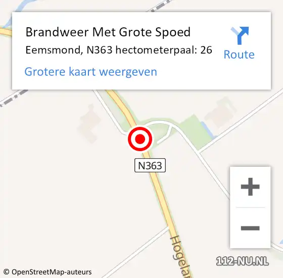 Locatie op kaart van de 112 melding: Brandweer Met Grote Spoed Naar Eemsmond, N363 hectometerpaal: 26 op 1 september 2022 17:16
