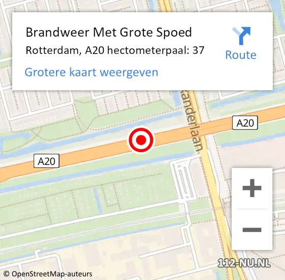 Locatie op kaart van de 112 melding: Brandweer Met Grote Spoed Naar Rotterdam, A20 hectometerpaal: 37 op 1 september 2022 18:06