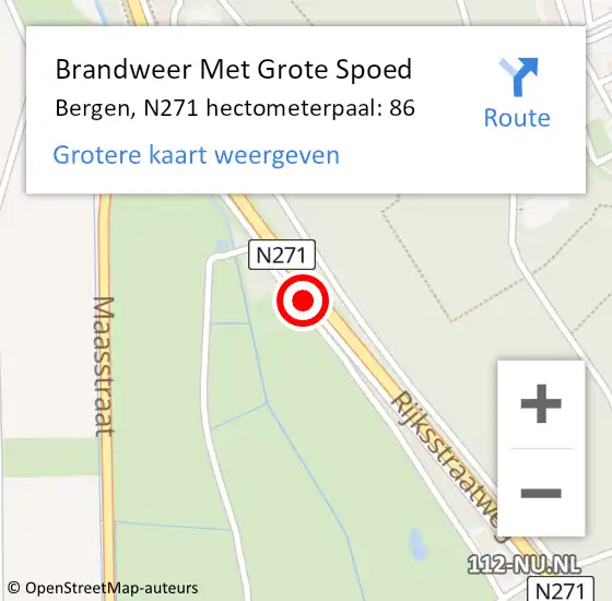 Locatie op kaart van de 112 melding: Brandweer Met Grote Spoed Naar Bergen, N271 hectometerpaal: 86 op 1 september 2022 19:00