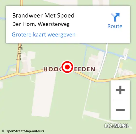 Locatie op kaart van de 112 melding: Brandweer Met Spoed Naar Den Horn, Weersterweg op 1 september 2022 20:00