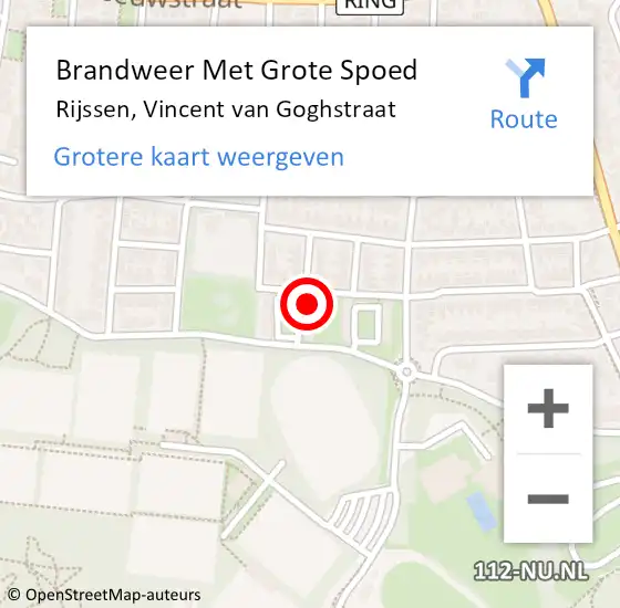 Locatie op kaart van de 112 melding: Brandweer Met Grote Spoed Naar Rijssen, Vincent van Goghstraat op 1 september 2022 20:46