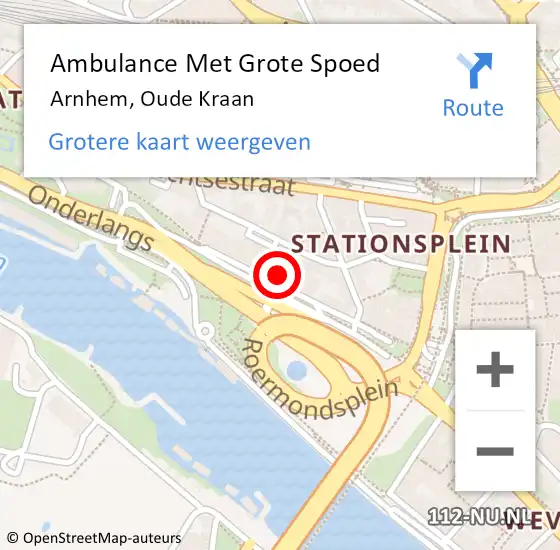 Locatie op kaart van de 112 melding: Ambulance Met Grote Spoed Naar Arnhem, Oude Kraan op 1 september 2022 22:29