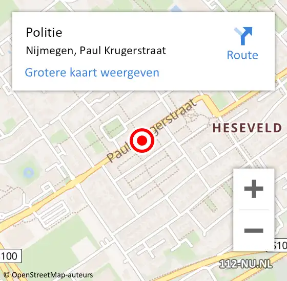Locatie op kaart van de 112 melding: Politie Nijmegen, Paul Krugerstraat op 2 september 2022 09:59