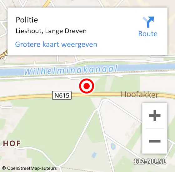 Locatie op kaart van de 112 melding: Politie Lieshout, Lange Dreven op 2 september 2022 12:21