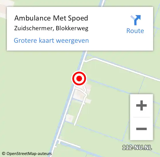 Locatie op kaart van de 112 melding: Ambulance Met Spoed Naar Zuidschermer, Blokkerweg op 2 september 2022 12:22