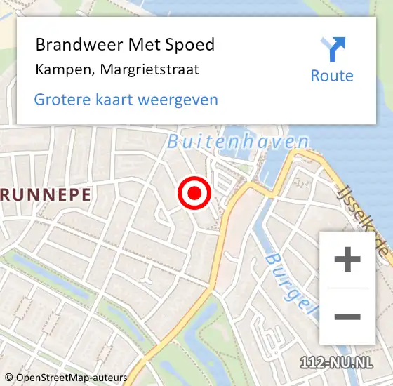 Locatie op kaart van de 112 melding: Brandweer Met Spoed Naar Kampen, Margrietstraat op 2 september 2022 12:54