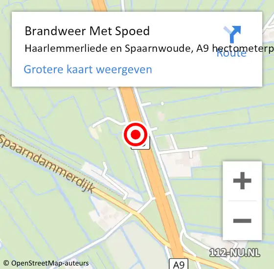 Locatie op kaart van de 112 melding: Brandweer Met Spoed Naar Haarlemmerliede en Spaarnwoude, A9 hectometerpaal: 45,6 op 2 september 2022 14:03