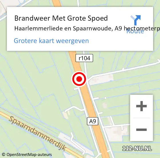 Locatie op kaart van de 112 melding: Brandweer Met Grote Spoed Naar Haarlemmerliede en Spaarnwoude, A9 hectometerpaal: 45,8 op 2 september 2022 14:11