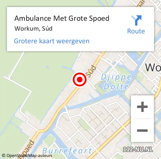 Locatie op kaart van de 112 melding: Ambulance Met Grote Spoed Naar Workum, Súd op 2 september 2022 14:48