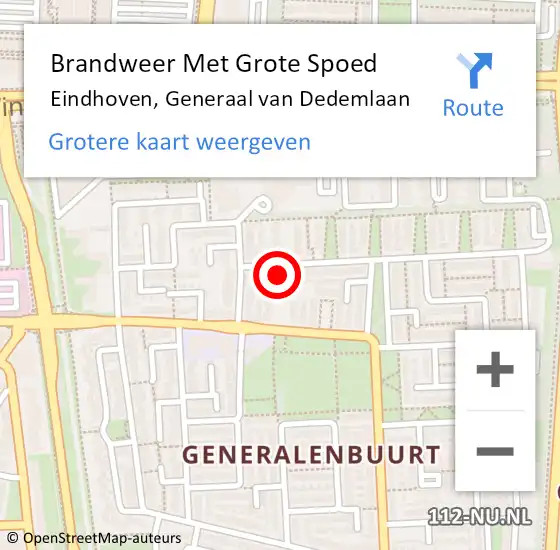 Locatie op kaart van de 112 melding: Brandweer Met Grote Spoed Naar Eindhoven, Generaal van Dedemlaan op 2 september 2022 15:58