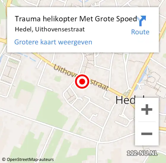 Locatie op kaart van de 112 melding: Trauma helikopter Met Grote Spoed Naar Hedel, Uithovensestraat op 2 september 2022 16:18