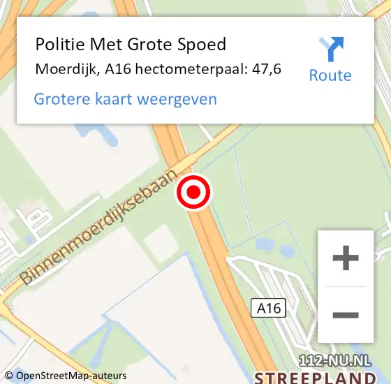 Locatie op kaart van de 112 melding: Politie Met Grote Spoed Naar Moerdijk, A16 hectometerpaal: 47,6 op 2 september 2022 16:51