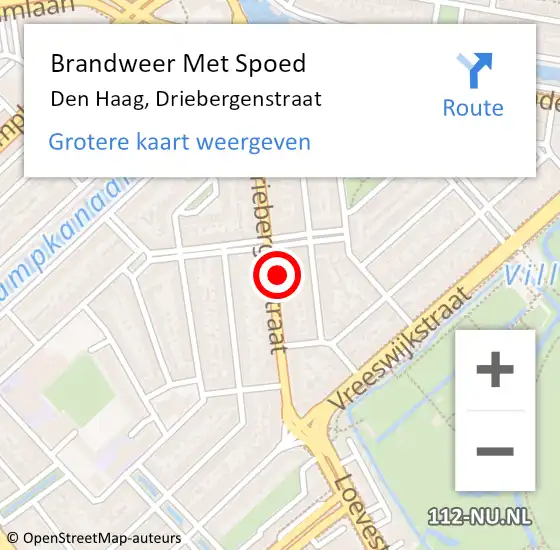 Locatie op kaart van de 112 melding: Brandweer Met Spoed Naar Den Haag, Driebergenstraat op 2 september 2022 17:29