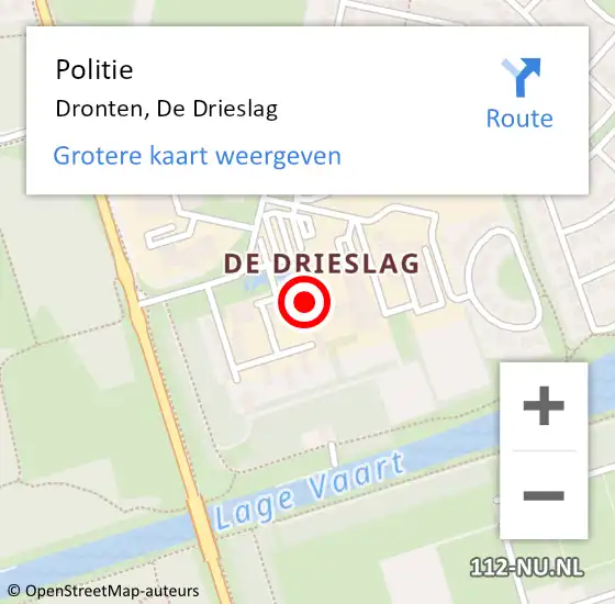 Locatie op kaart van de 112 melding: Politie Dronten, De Drieslag op 2 september 2022 18:00