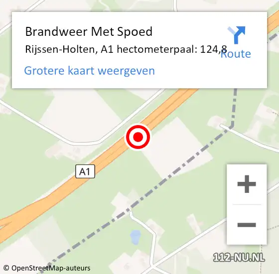 Locatie op kaart van de 112 melding: Brandweer Met Spoed Naar Rijssen-Holten, A1 hectometerpaal: 124,8 op 2 september 2022 18:09