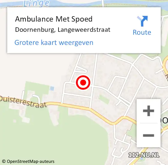 Locatie op kaart van de 112 melding: Ambulance Met Spoed Naar Doornenburg, Langeweerdstraat op 2 september 2022 19:22