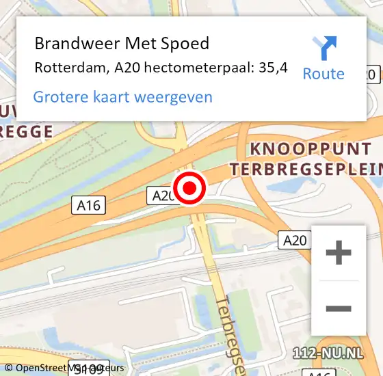 Locatie op kaart van de 112 melding: Brandweer Met Spoed Naar Rotterdam, A20 hectometerpaal: 35,4 op 2 september 2022 19:51
