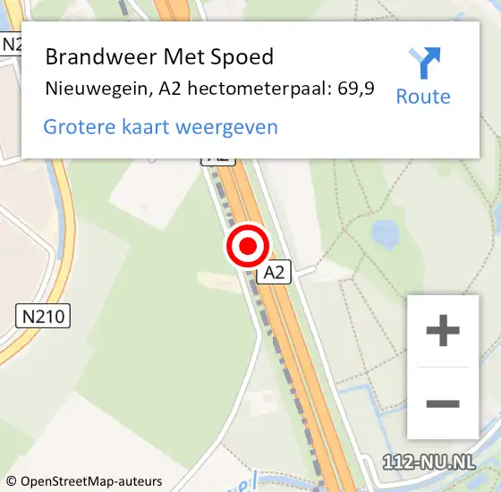 Locatie op kaart van de 112 melding: Brandweer Met Spoed Naar Nieuwegein, A2 hectometerpaal: 69,9 op 2 september 2022 20:01
