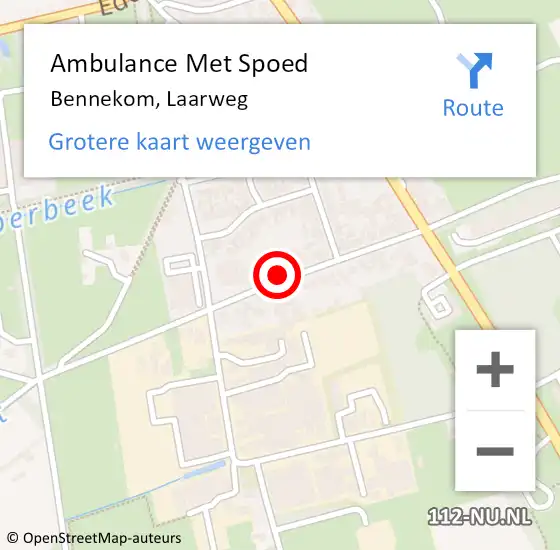 Locatie op kaart van de 112 melding: Ambulance Met Spoed Naar Bennekom, Laarweg op 2 september 2022 20:07
