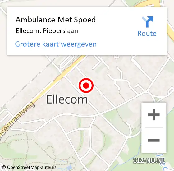 Locatie op kaart van de 112 melding: Ambulance Met Spoed Naar Ellecom, Pieperslaan op 2 september 2022 20:32