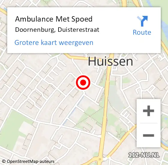 Locatie op kaart van de 112 melding: Ambulance Met Spoed Naar Doornenburg, Duisterestraat op 2 september 2022 21:02