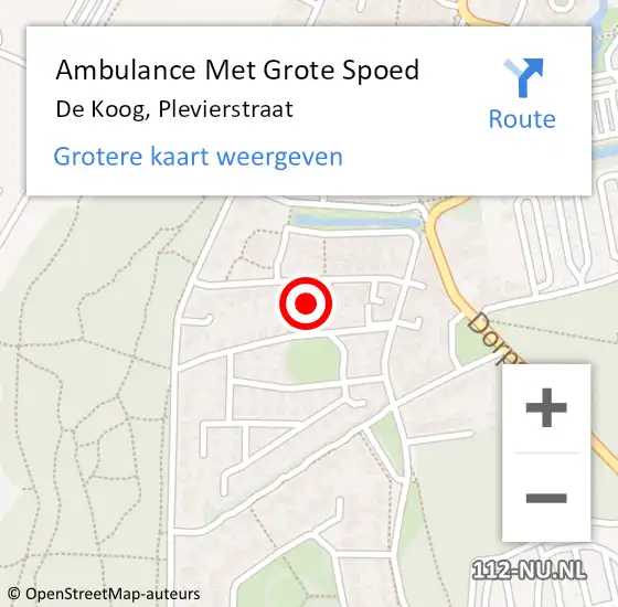 Locatie op kaart van de 112 melding: Ambulance Met Grote Spoed Naar De Koog, Plevierstraat op 3 september 2022 03:29