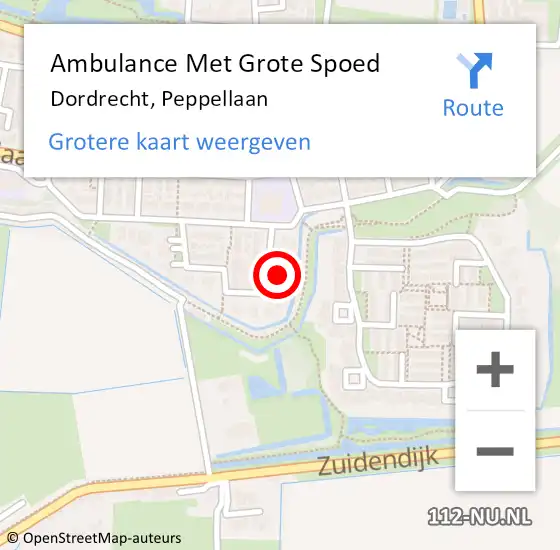 Locatie op kaart van de 112 melding: Ambulance Met Grote Spoed Naar Dordrecht, Peppellaan op 3 september 2022 07:00