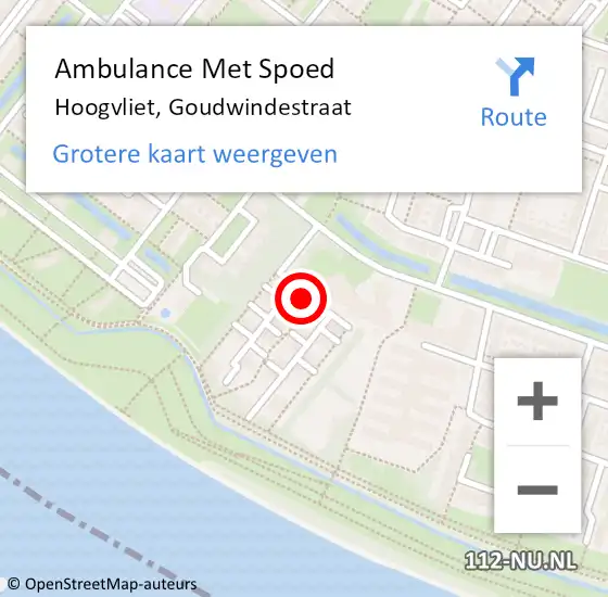Locatie op kaart van de 112 melding: Ambulance Met Spoed Naar Hoogvliet, Goudwindestraat op 3 september 2022 08:03