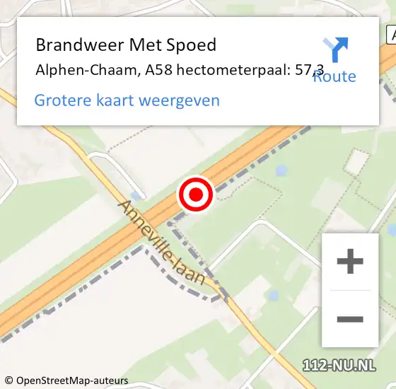 Locatie op kaart van de 112 melding: Brandweer Met Spoed Naar Alphen-Chaam, A58 hectometerpaal: 57,3 op 3 september 2022 09:01