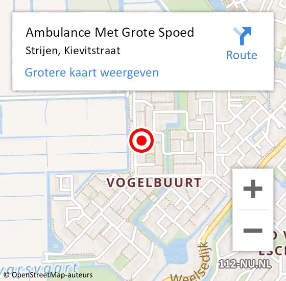 Locatie op kaart van de 112 melding: Ambulance Met Grote Spoed Naar Strijen, Kievitstraat op 3 september 2022 09:51