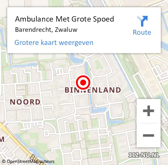 Locatie op kaart van de 112 melding: Ambulance Met Grote Spoed Naar Barendrecht, Zwaluw op 3 september 2022 09:56