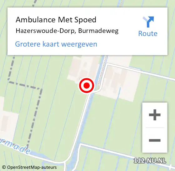 Locatie op kaart van de 112 melding: Ambulance Met Spoed Naar Hazerswoude-Dorp, Burmadeweg op 3 september 2022 11:48
