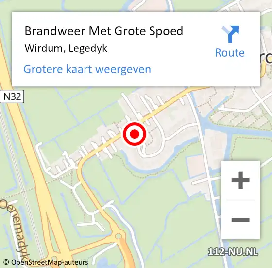 Locatie op kaart van de 112 melding: Brandweer Met Grote Spoed Naar Wirdum, Legedyk op 3 september 2022 11:50
