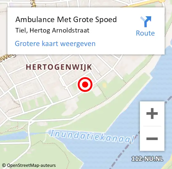 Locatie op kaart van de 112 melding: Ambulance Met Grote Spoed Naar Tiel, Hertog Arnoldstraat op 3 september 2022 12:49