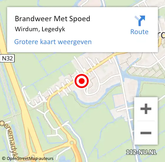 Locatie op kaart van de 112 melding: Brandweer Met Spoed Naar Wirdum, Legedyk op 3 september 2022 13:02
