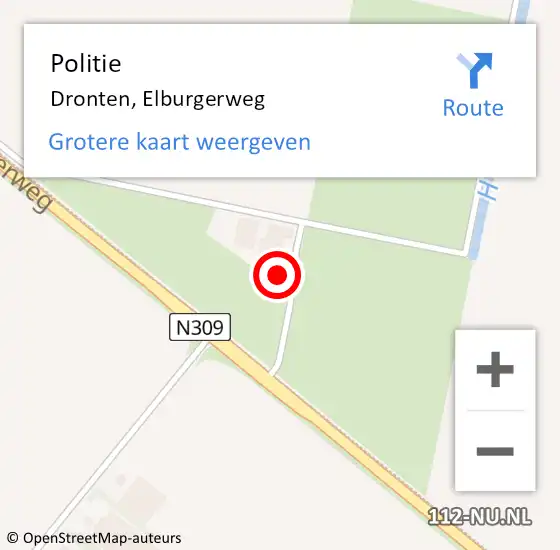 Locatie op kaart van de 112 melding: Politie Dronten, Elburgerweg op 3 september 2022 13:34