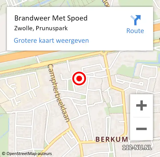 Locatie op kaart van de 112 melding: Brandweer Met Spoed Naar Zwolle, Prunuspark op 3 september 2022 13:55