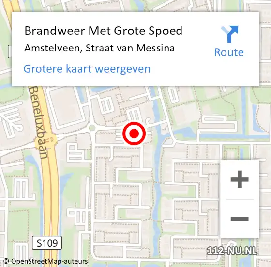 Locatie op kaart van de 112 melding: Brandweer Met Grote Spoed Naar Amstelveen, Straat van Messina op 3 september 2022 15:06