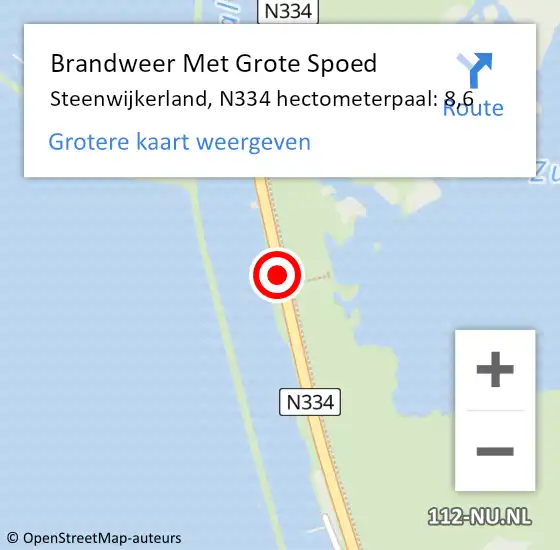 Locatie op kaart van de 112 melding: Brandweer Met Grote Spoed Naar Steenwijkerland, N334 hectometerpaal: 8,6 op 3 september 2022 15:29