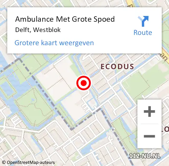 Locatie op kaart van de 112 melding: Ambulance Met Grote Spoed Naar Delft, Westblok op 3 september 2022 15:48
