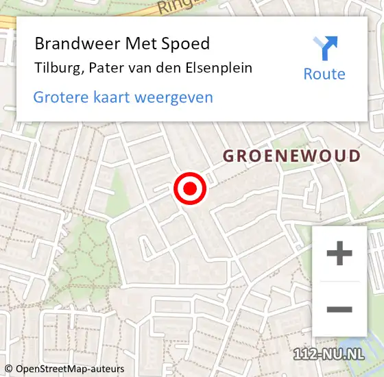 Locatie op kaart van de 112 melding: Brandweer Met Spoed Naar Tilburg, Pater van den Elsenplein op 3 september 2022 16:16