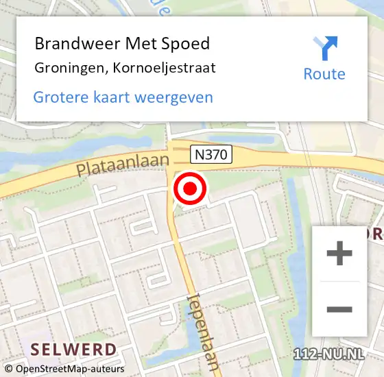 Locatie op kaart van de 112 melding: Brandweer Met Spoed Naar Groningen, Kornoeljestraat op 3 september 2022 17:35