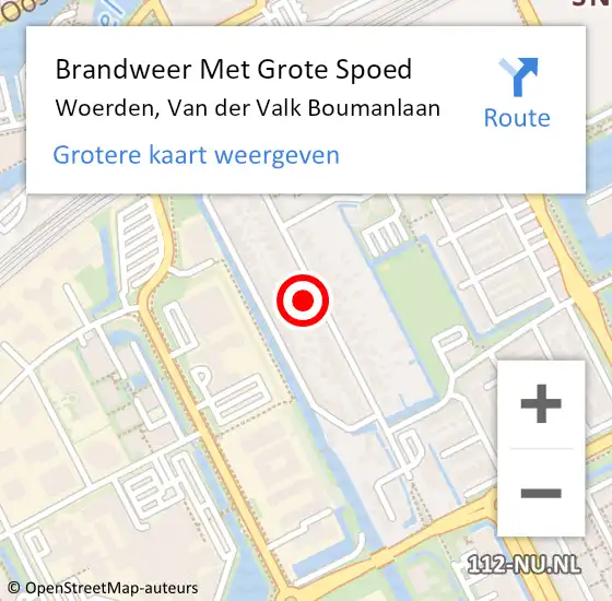 Locatie op kaart van de 112 melding: Brandweer Met Grote Spoed Naar Woerden, Van der Valk Boumanlaan op 3 september 2022 17:36