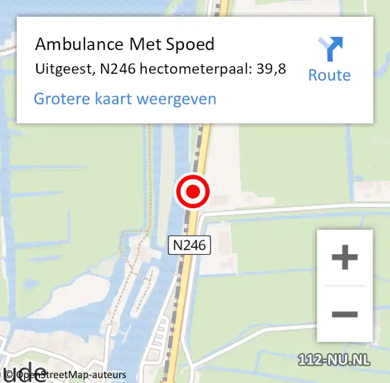 Locatie op kaart van de 112 melding: Ambulance Met Spoed Naar Uitgeest, N246 hectometerpaal: 39,8 op 3 september 2022 17:59