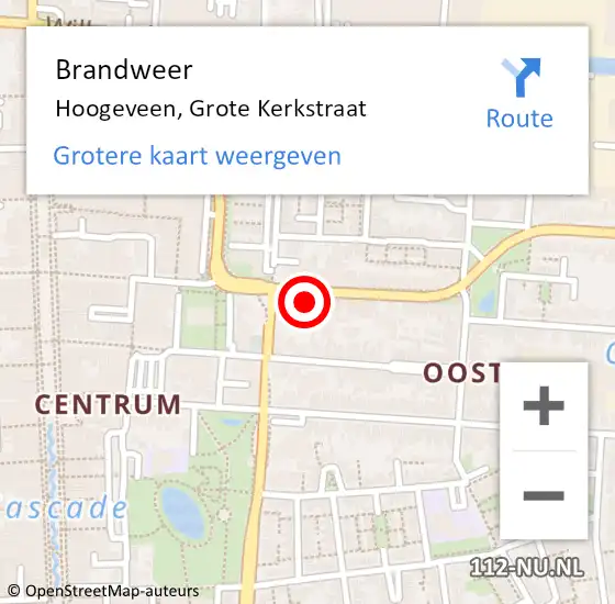 Locatie op kaart van de 112 melding: Brandweer Hoogeveen, Grote Kerkstraat op 3 september 2022 18:25